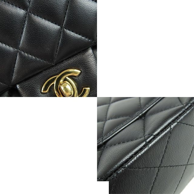Chanel Classic Black Gold Lambskin Quilted 25 Double Flap Chain Shoulder Bag — view 6