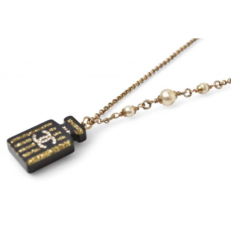 Chanel Coco Mark Bottle Motif Rhinestone Gold Black — view 2