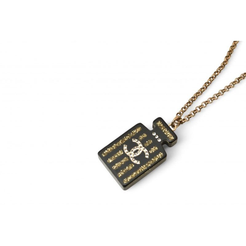 Chanel Coco Mark Bottle Motif Rhinestone Gold Black — view 6
