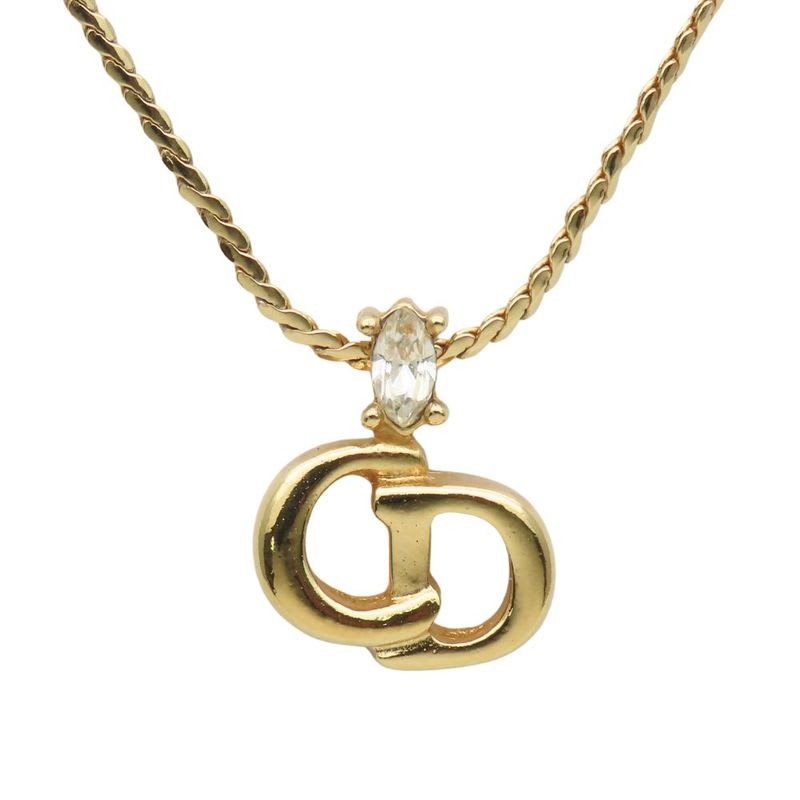 Christian Dior Necklace CD Logo Metal Rhinestone Gold Accessory Plated GP — view 2