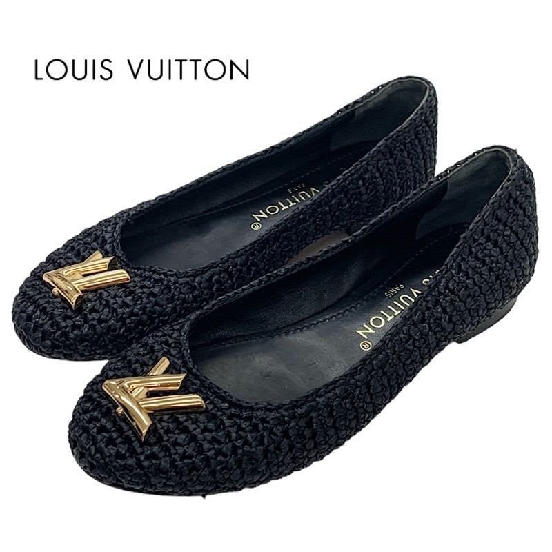 Louis Vuitton Nina Line Flat Shoes Ballet Raffia Lvhardware Black