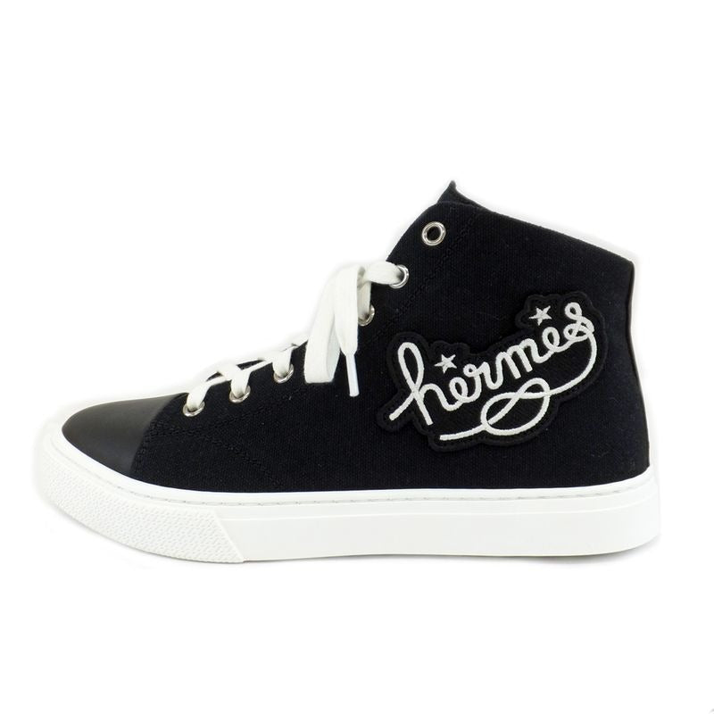 Hermes Iriko High Cut Sneakers Description 38 Black White Cotton