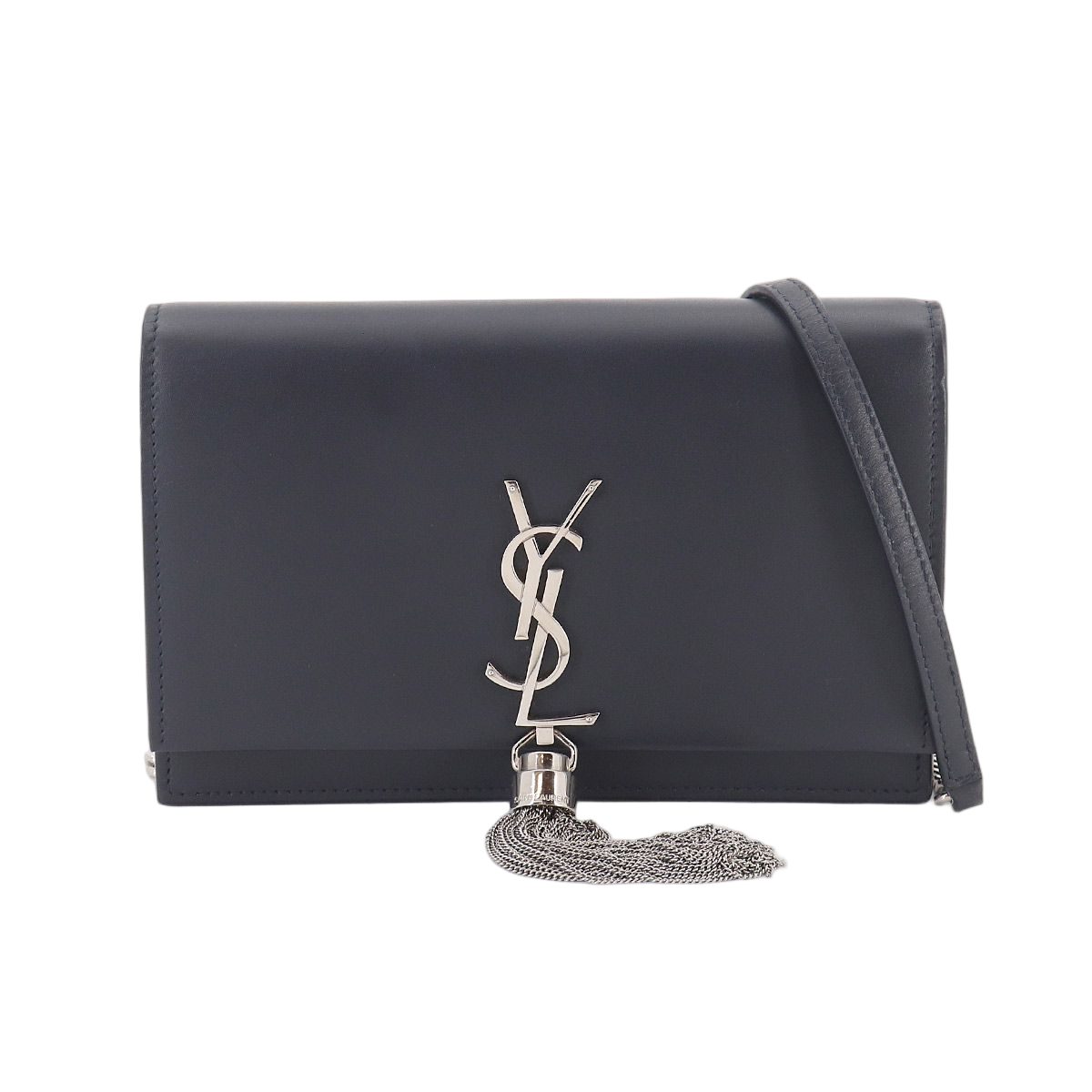Saint Laurent Kate Chain Wallet Bifold Leather Navy Shoulder