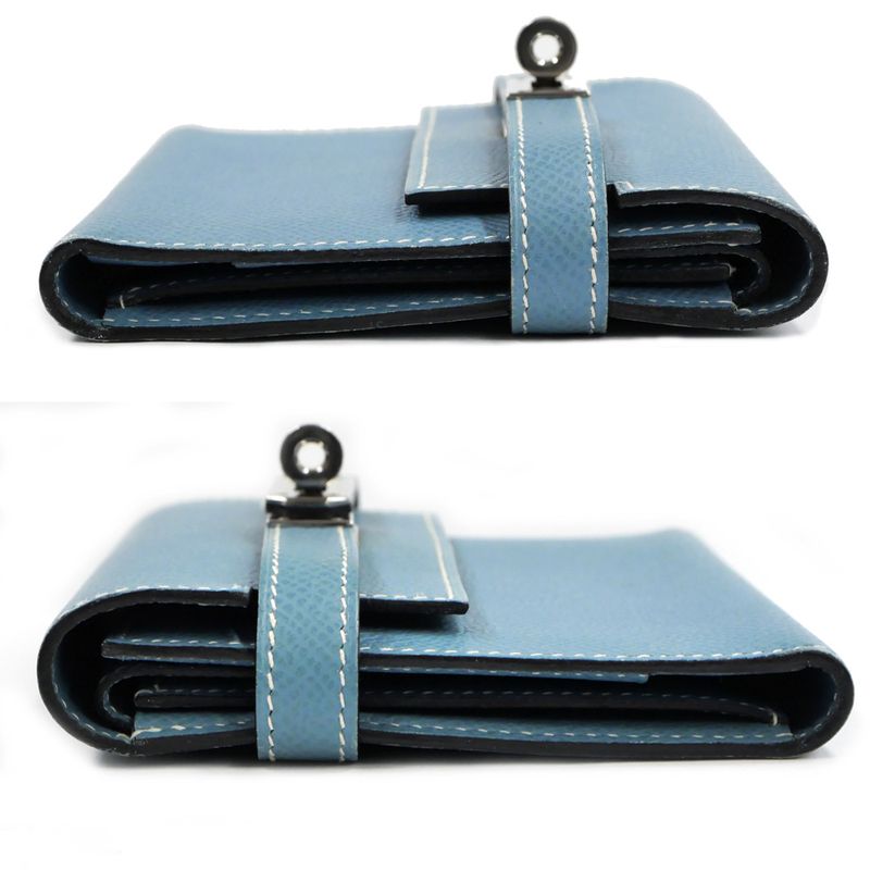 Hermes Kelly Wallet Compact Trifold Blue Jean Silver Hardware — view 5