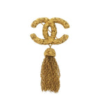 Chanel Lava CC Logo Fringe Brooch Metal Gold