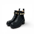 Gucci Short Boots Shoes Leather Black Bijoux GG Marmont Belt Side Gore