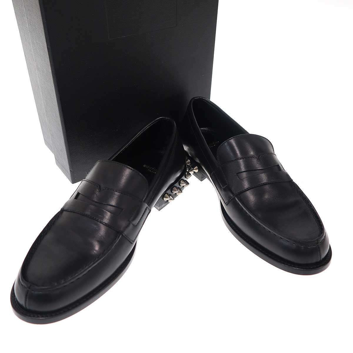 Saint Laurent Paris Studded Heel Leather Loafers Black 37