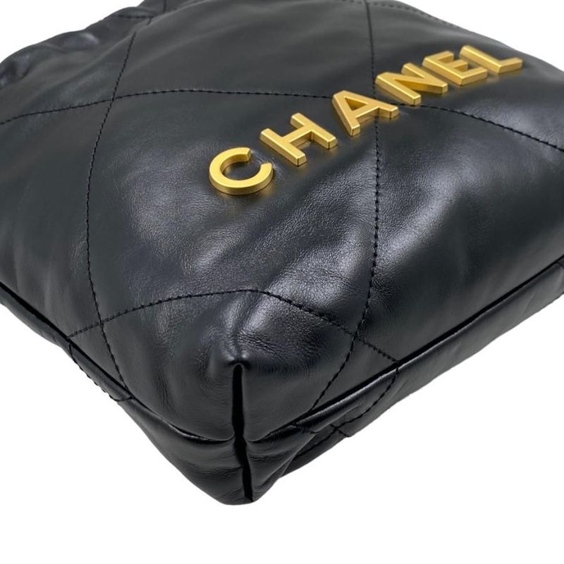 Chanel Shoulder Bag 22 Mini As3980 Shiny Calfskin Black Chain Gold Hardware — view 6