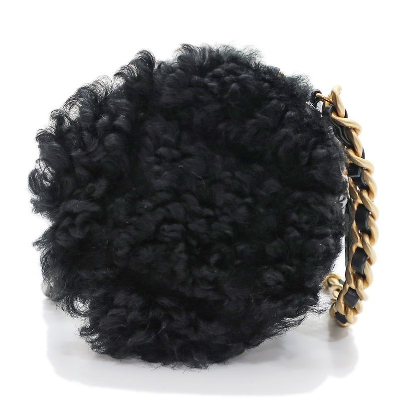 Chanel Round Shearling Shoulder Bag 19 Black Ap0945 Gold Chain — view 4