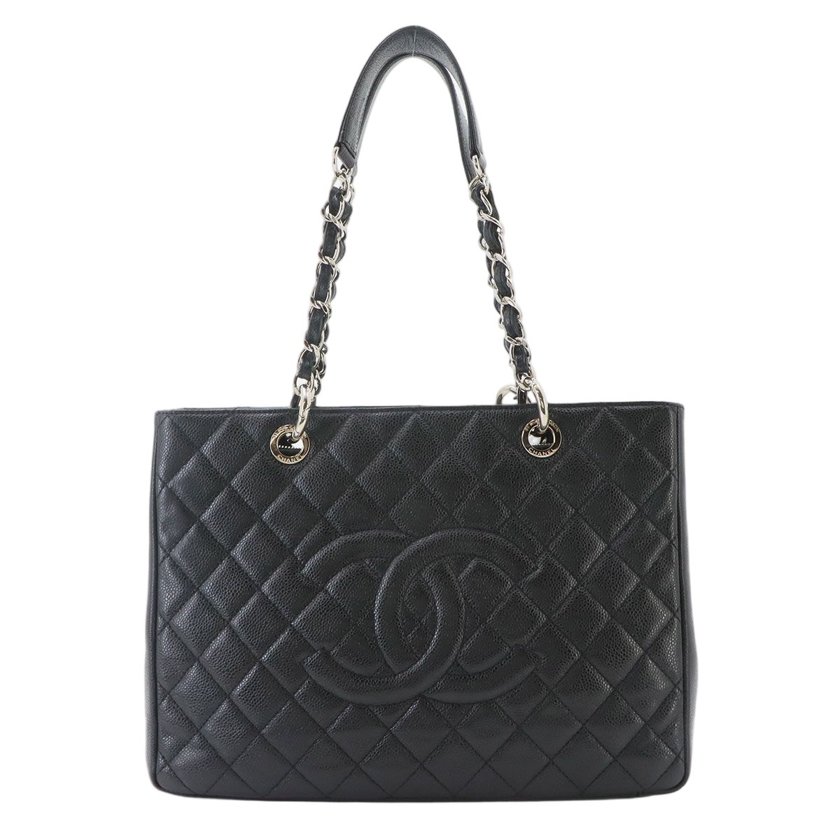 Chanel Quilted Grand Shopping Chain Tote Bag GST Caviar Leather Black