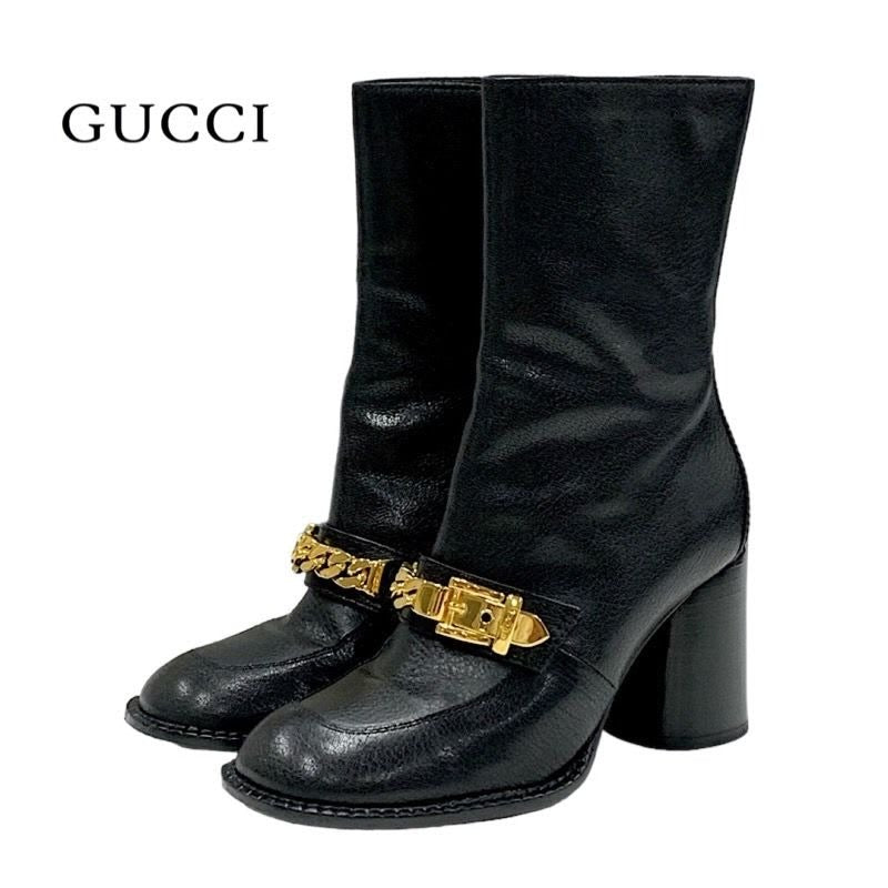 Gucci Boots Short Shoes Chain Belt Leather Black