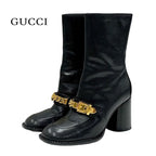 Gucci Boots Short Shoes Chain Belt Leather Black