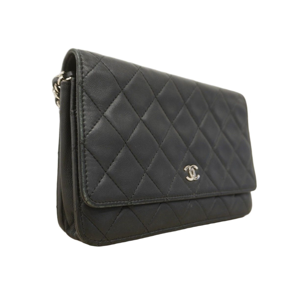 Chanel Shoulder Wallet Quilted Lambskin Black Silver — view 2