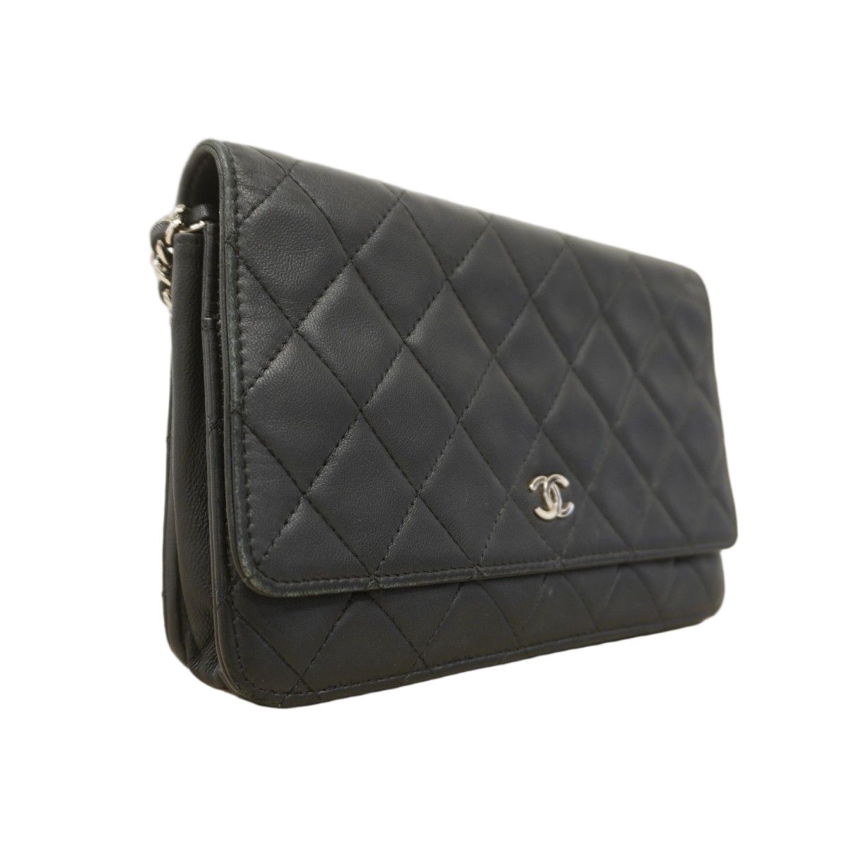 Chanel Shoulder Wallet Quilted Lambskin Black Silver — view 2