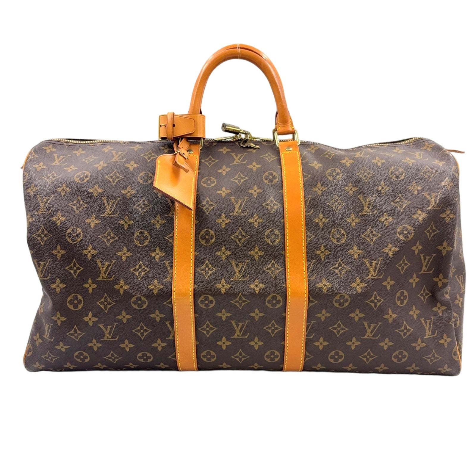 Louis Vuitton Keepall 55 Monogram Leather Brown Light Boston Bag Gold