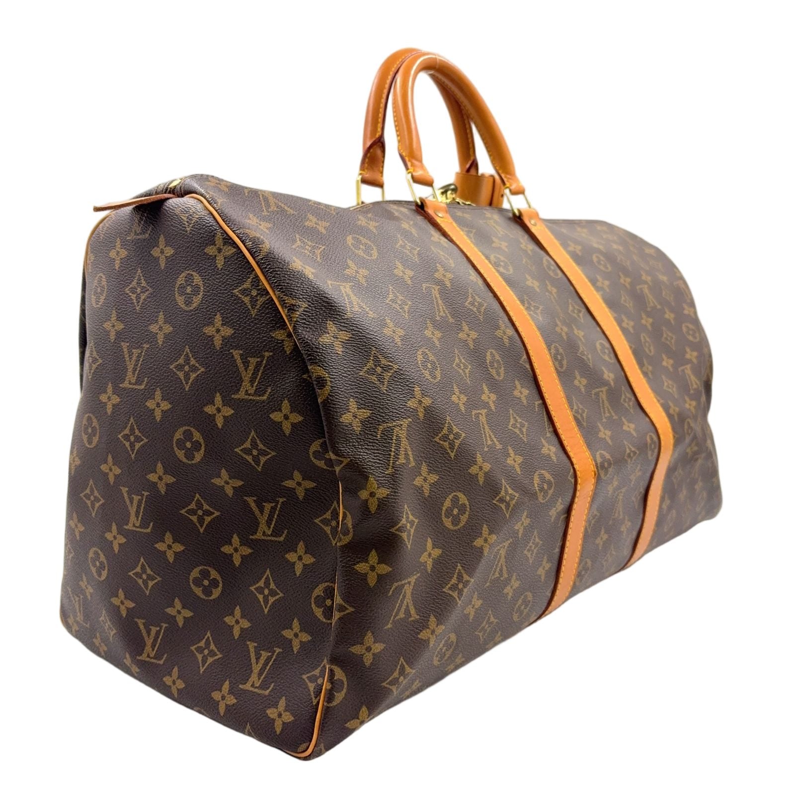 Louis Vuitton Keepall 55 Monogram Leather Brown Light Boston Bag Gold — view 2