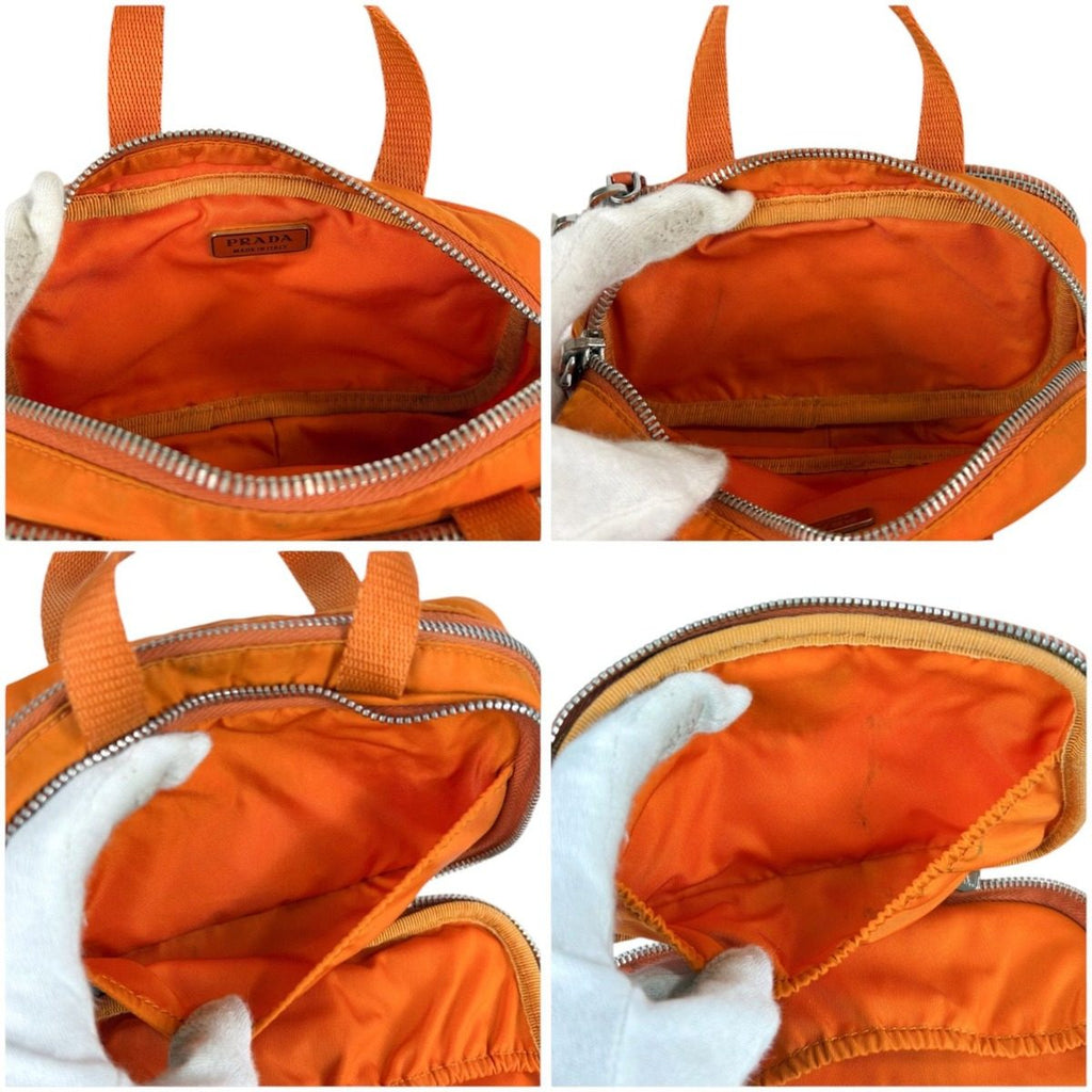Prada Triangle Logo Mini Handbag Pouch Tessuto Nylon Orange — view 7