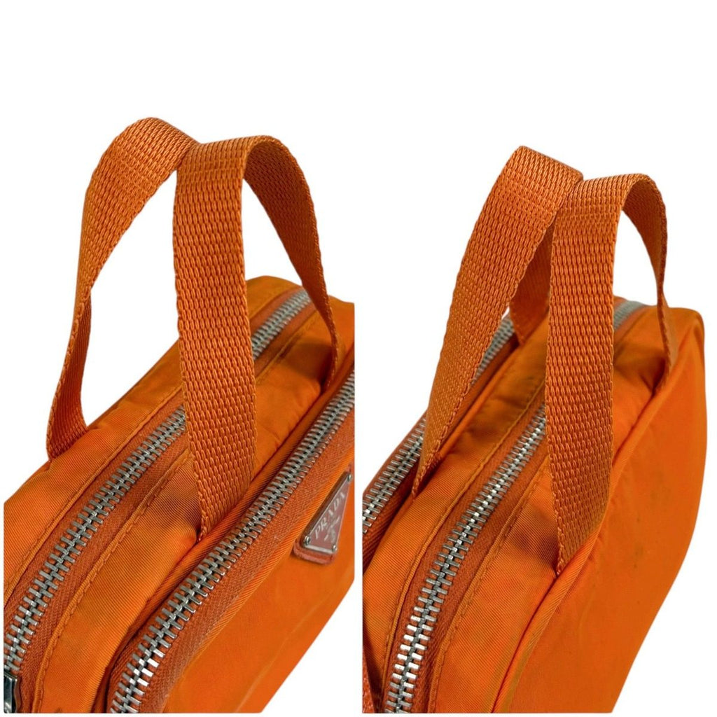 Prada Triangle Logo Mini Handbag Pouch Tessuto Nylon Orange — view 8