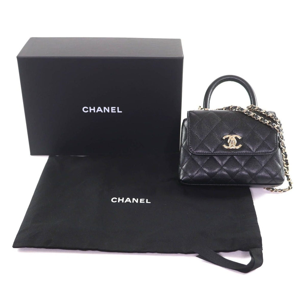 Chanel Caviar Leather Coco Handle Mini Shoulder Bag Black Gold — view 2