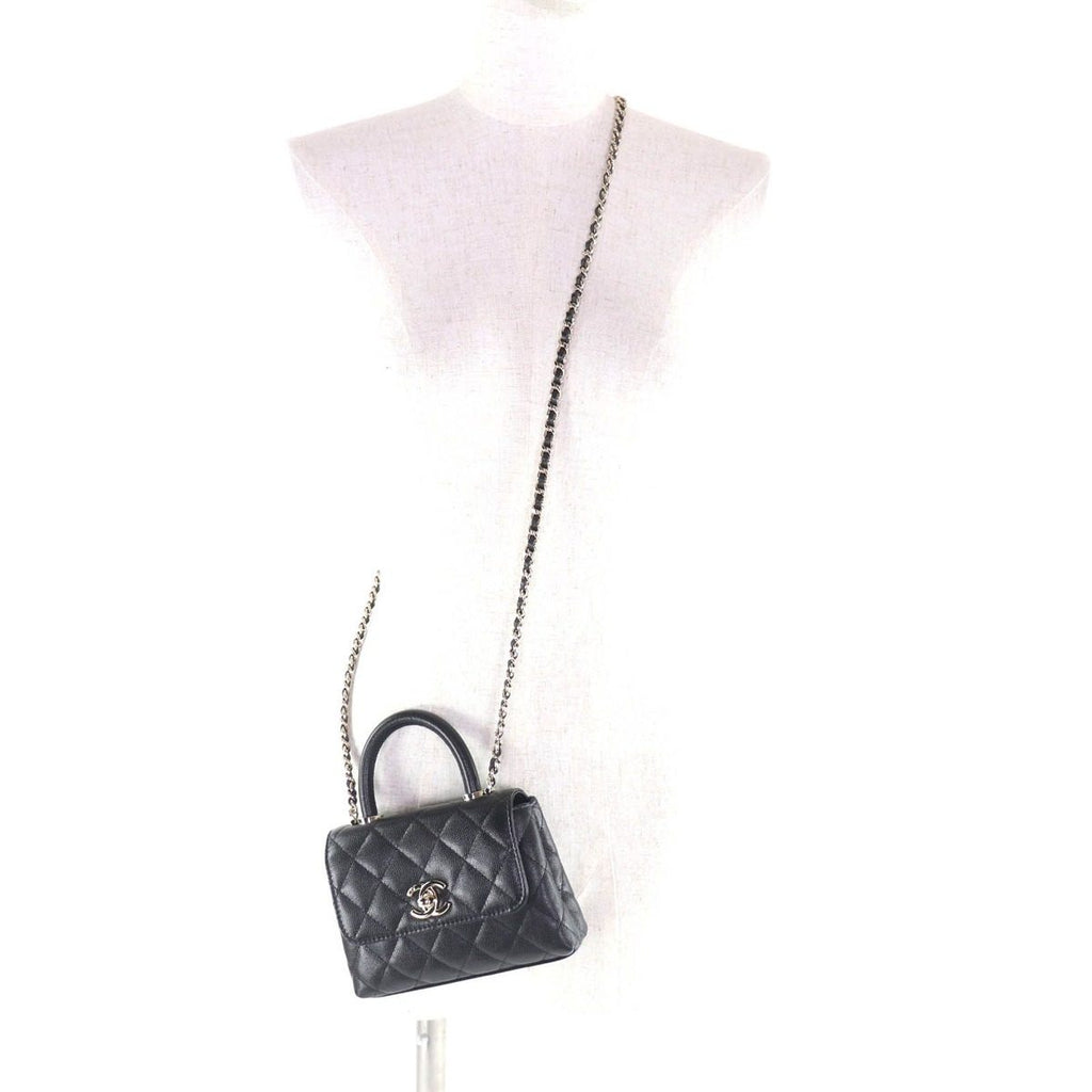 Chanel Caviar Leather Coco Handle Mini Shoulder Bag Black Gold — view 6