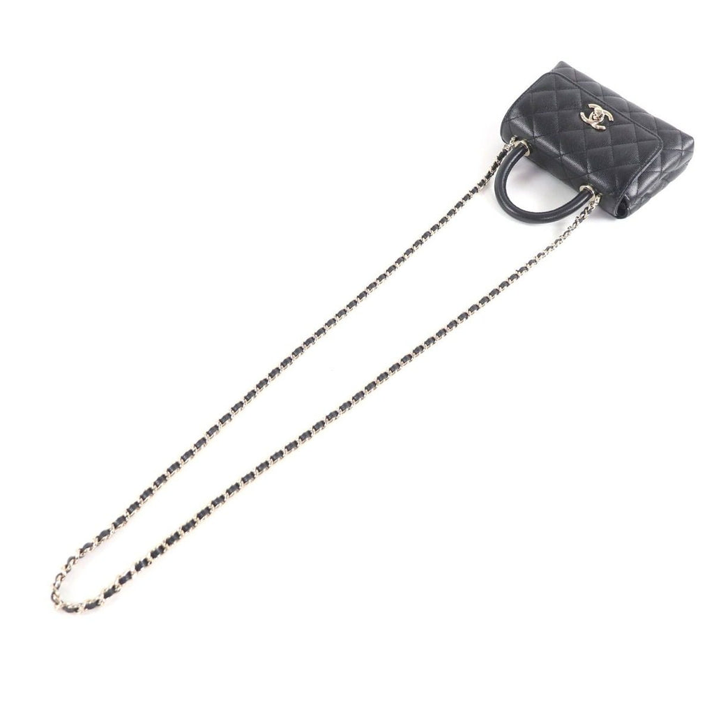 Chanel Caviar Leather Coco Handle Mini Shoulder Bag Black Gold — view 9
