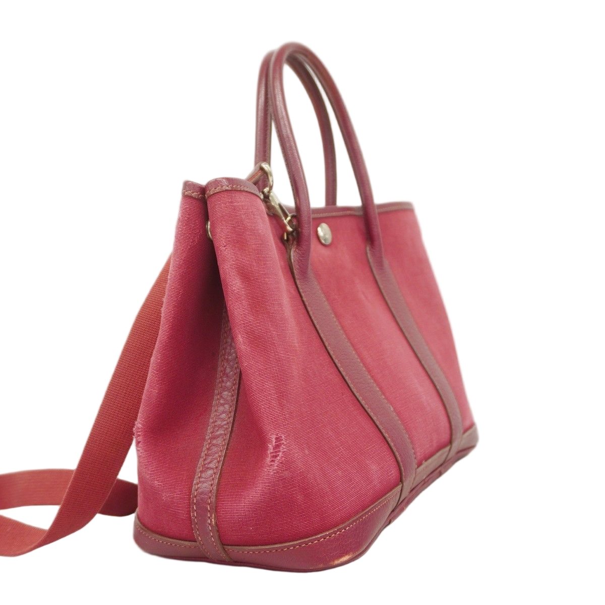 Hermes Handbag Garden Party TPM Toile Officier Rouge Ash Silver 2-Way — view 2