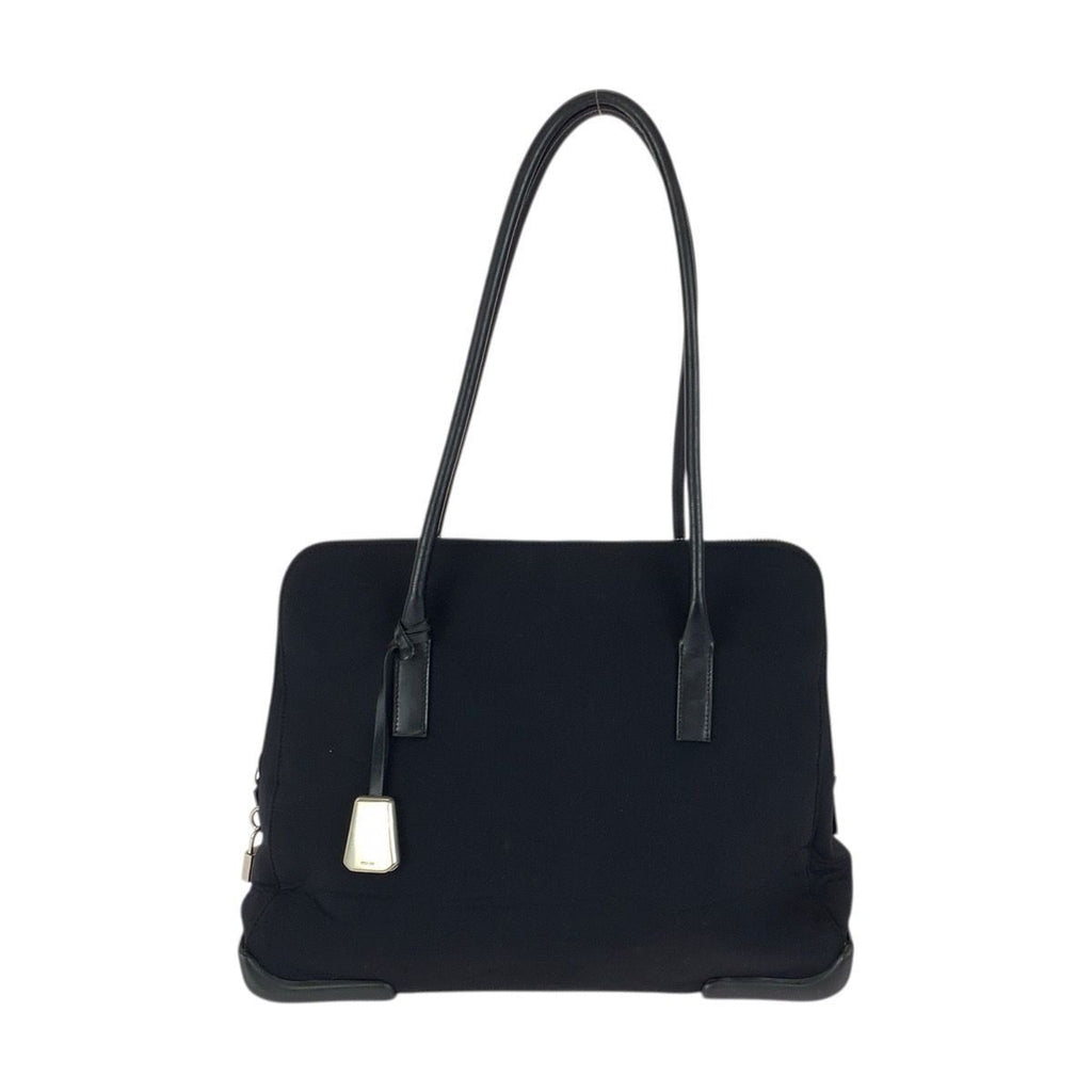 Prada Black Silver Urethane Leather Tote Shoulder Bag