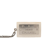 Chanel Logo Plate Necklace Silver White Metal