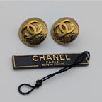 Chanel Earrings CC Logo Round Gold Vintage