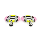 Hermes Earrings H Equipe Buffalo Horn Pair Multicolor Pink Gray Yellow — view 6