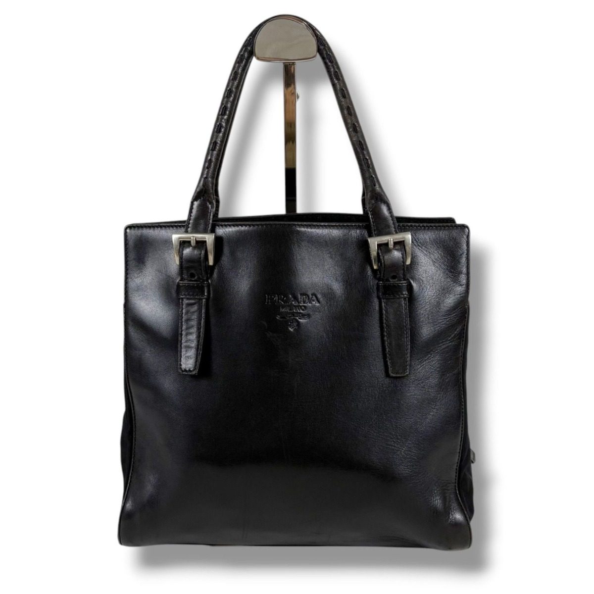 Prada Nappa Leather Tessuto Nylon Mini Tote Black — view 2