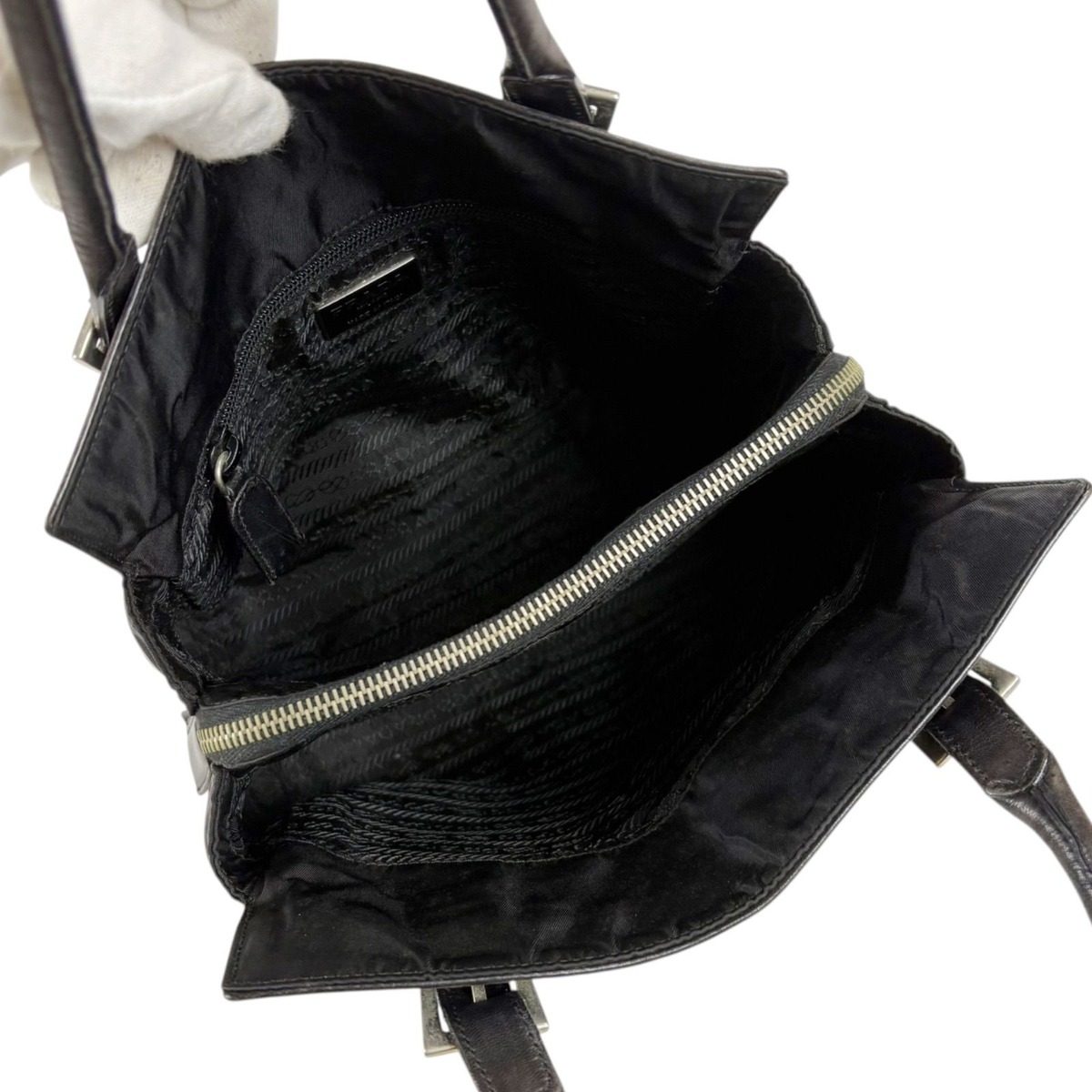Prada Nappa Leather Tessuto Nylon Mini Tote Black — view 8