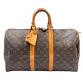 Louis Vuitton Keepall 45 Monogram Leather Brown Boston Bag Gold