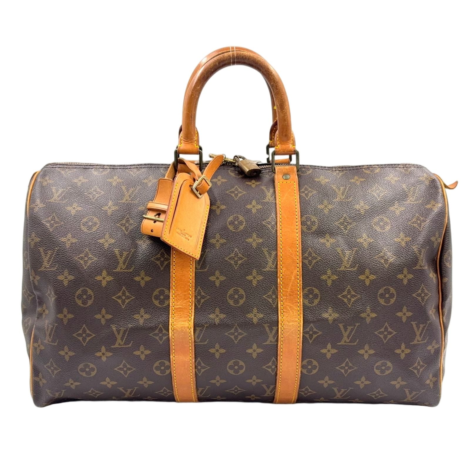 Louis Vuitton Keepall 45 Monogram Leather Brown Boston Bag Gold