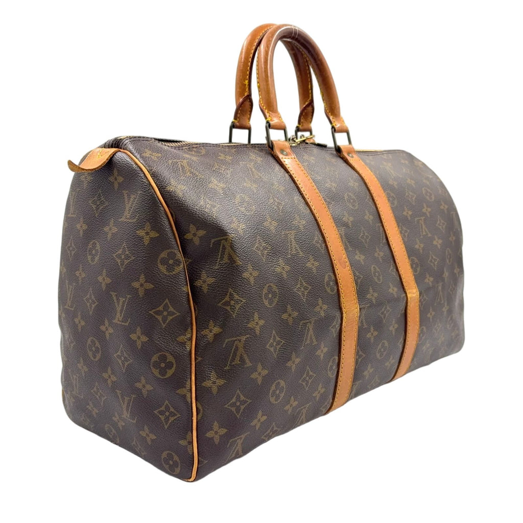 Louis Vuitton Keepall 45 Monogram Leather Brown Boston Bag Gold — view 2