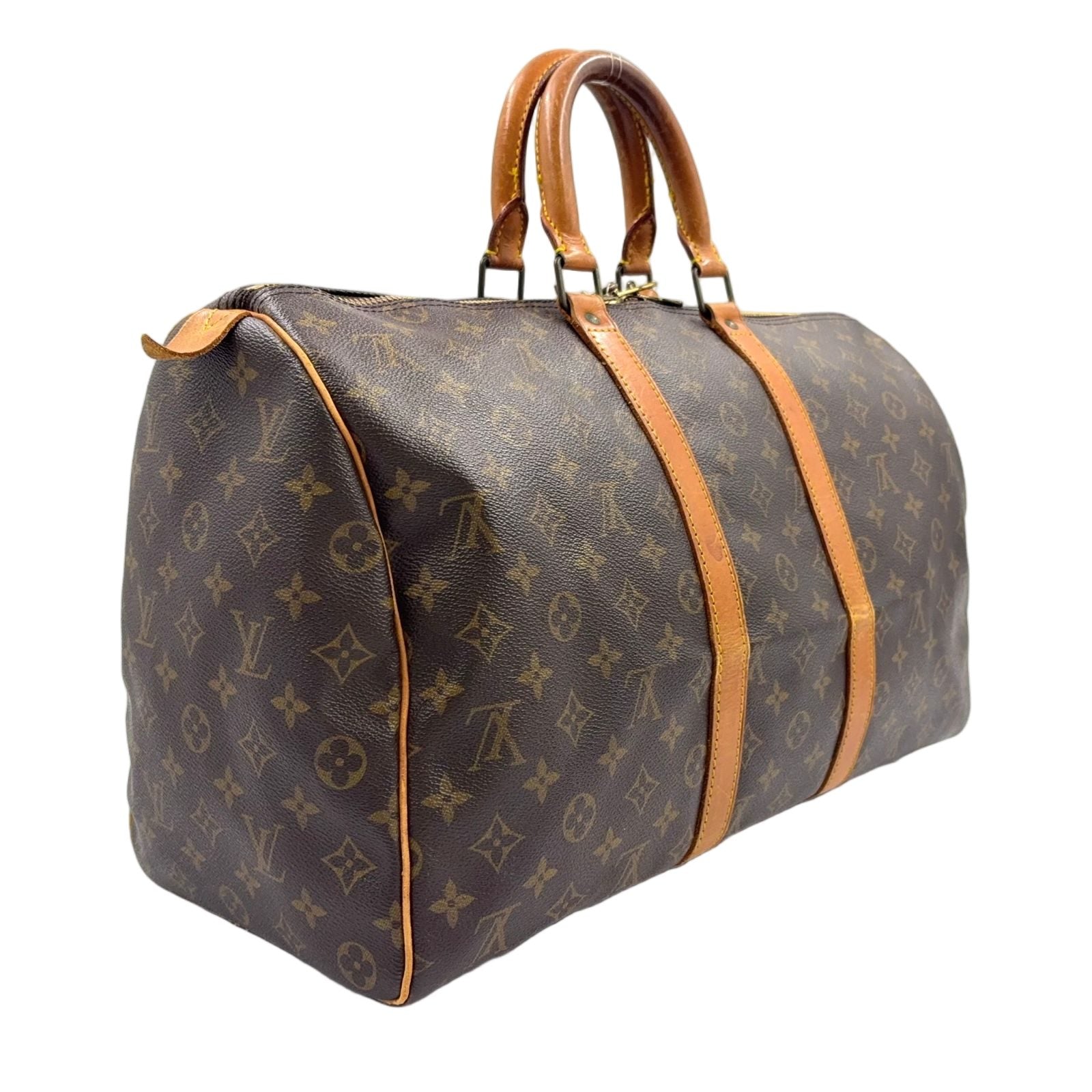 Louis Vuitton Keepall 45 Monogram Leather Brown Boston Bag Gold — view 2