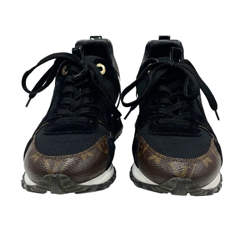 Louis Vuitton Run Away Line Monogram Sneakers Shoes Fabric Suede Leather Black — view 2