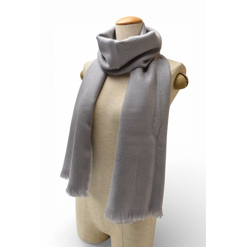 Gucci Scarf Winter 100% Wool GG Pattern Light Silver — view 6