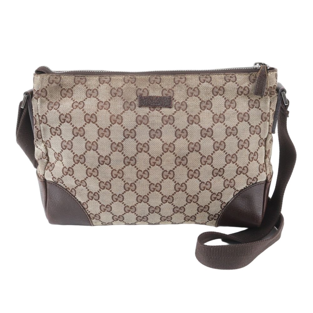 Gucci GG Canvas Leather Shoulder Bag Crossbody Messenger Brown