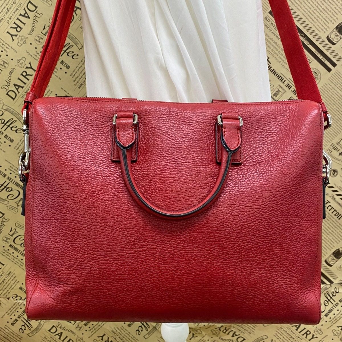 Gucci Handbag Shoulder Pc Business Leather Red Briefcase — view 2