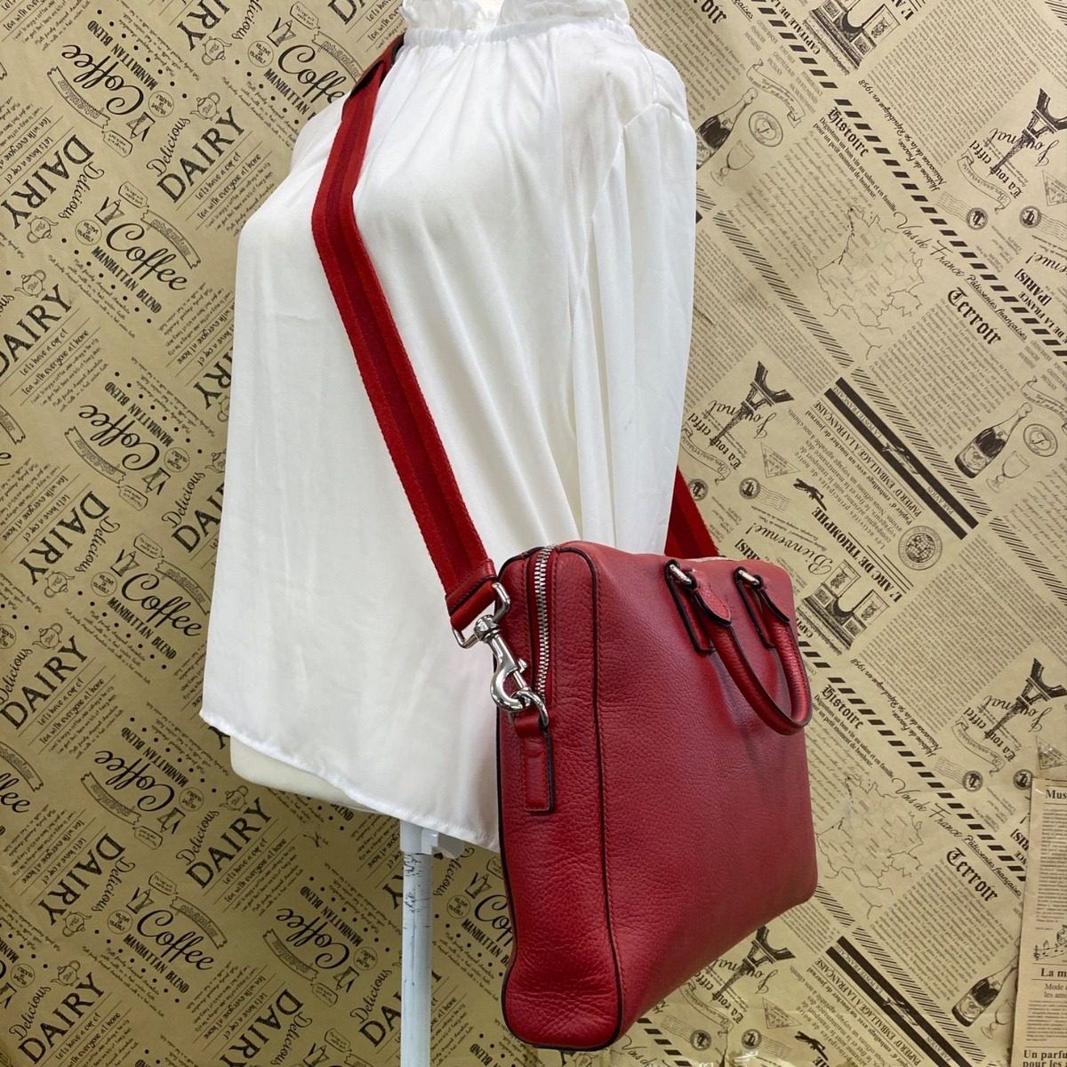 Gucci Handbag Shoulder Pc Business Leather Red Briefcase — view 3