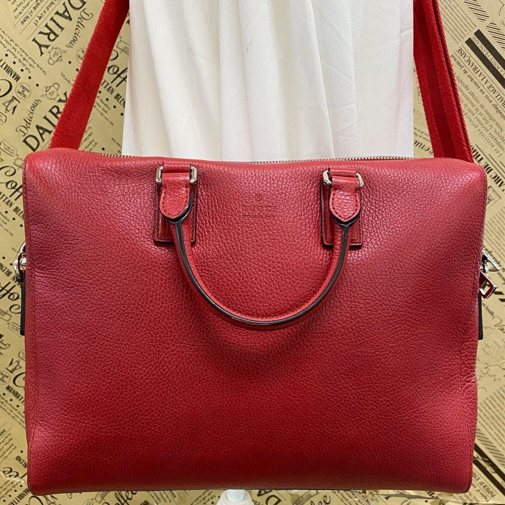 Gucci Handbag Shoulder Pc Business Leather Red Briefcase