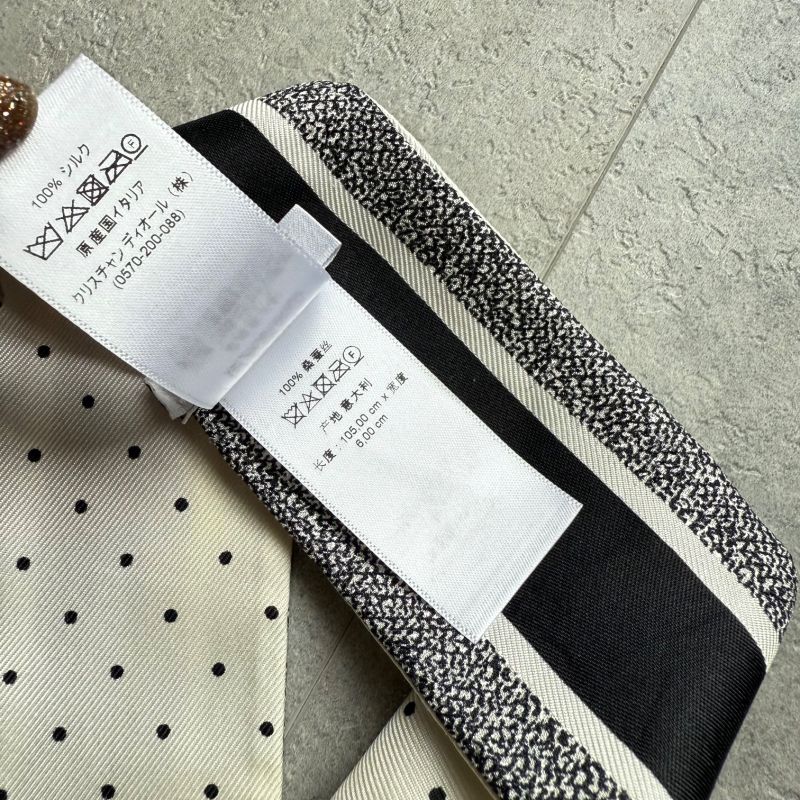 Christian Dior Mitzah Mini Scarf Twirly 100% Silk Logo Dots Polka White — view 8