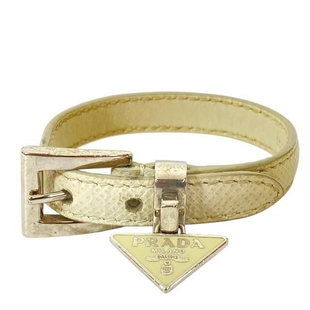 Prada 1 Ib351 Bracelet Bangle Accessories Small Triangle Logo Leather White — view 2