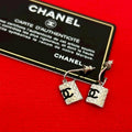 Chanel Cambon Coco Mark Metal Earrings Accessories Silver 05C