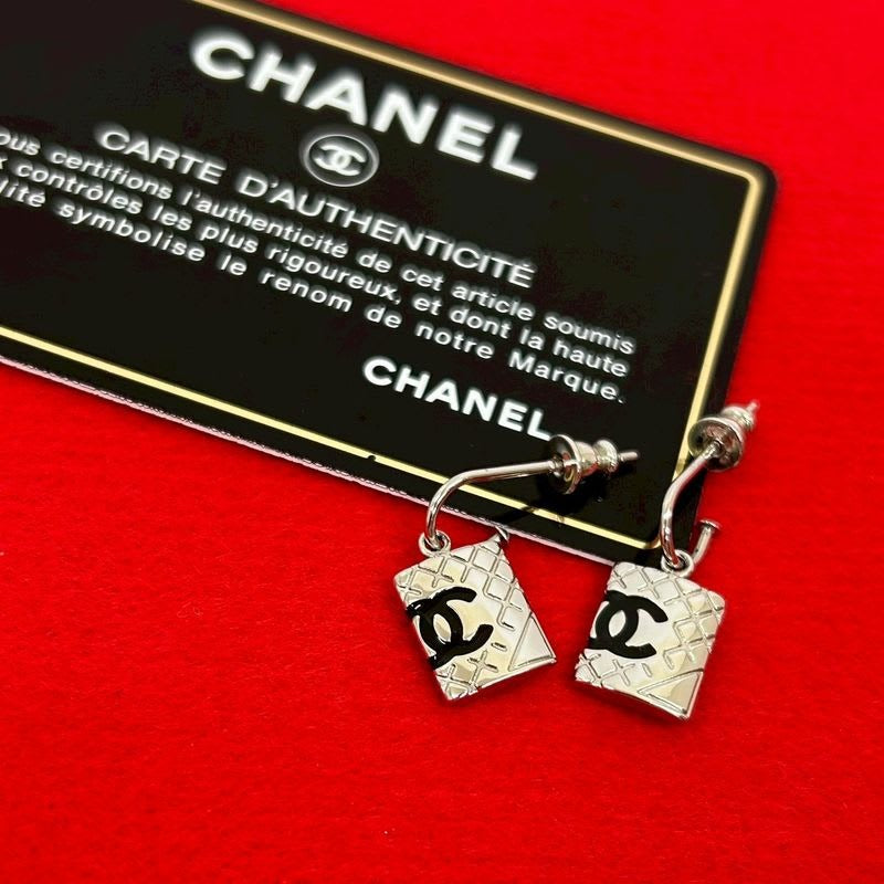 Chanel Cambon Coco Mark Metal Earrings Accessories Silver 05C