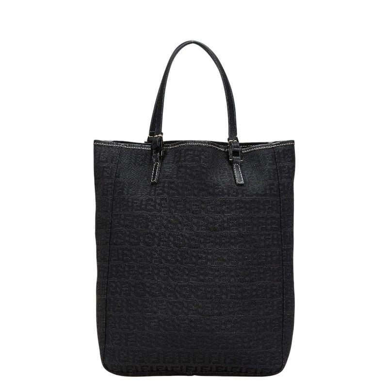 Fendi Zucchino Handbag Black Canvas Leather