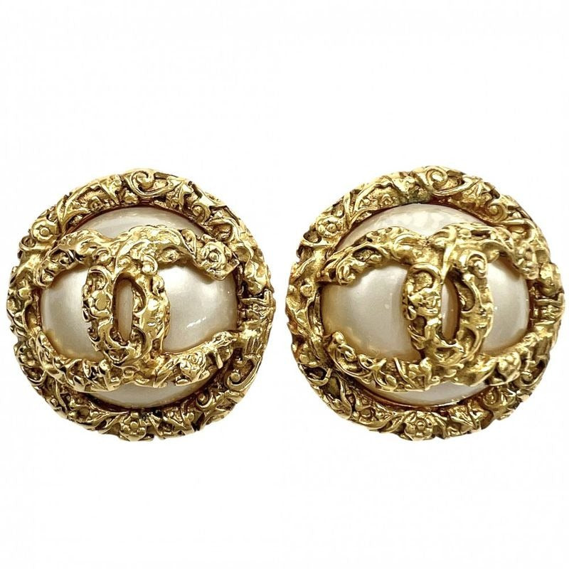 Chanel Earrings Round Accessories Vintage Coco Mark GP Faux
