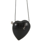 Saint Laurent Paris Chain Shoulder Bag Love Box Croco Embossed Leather Black