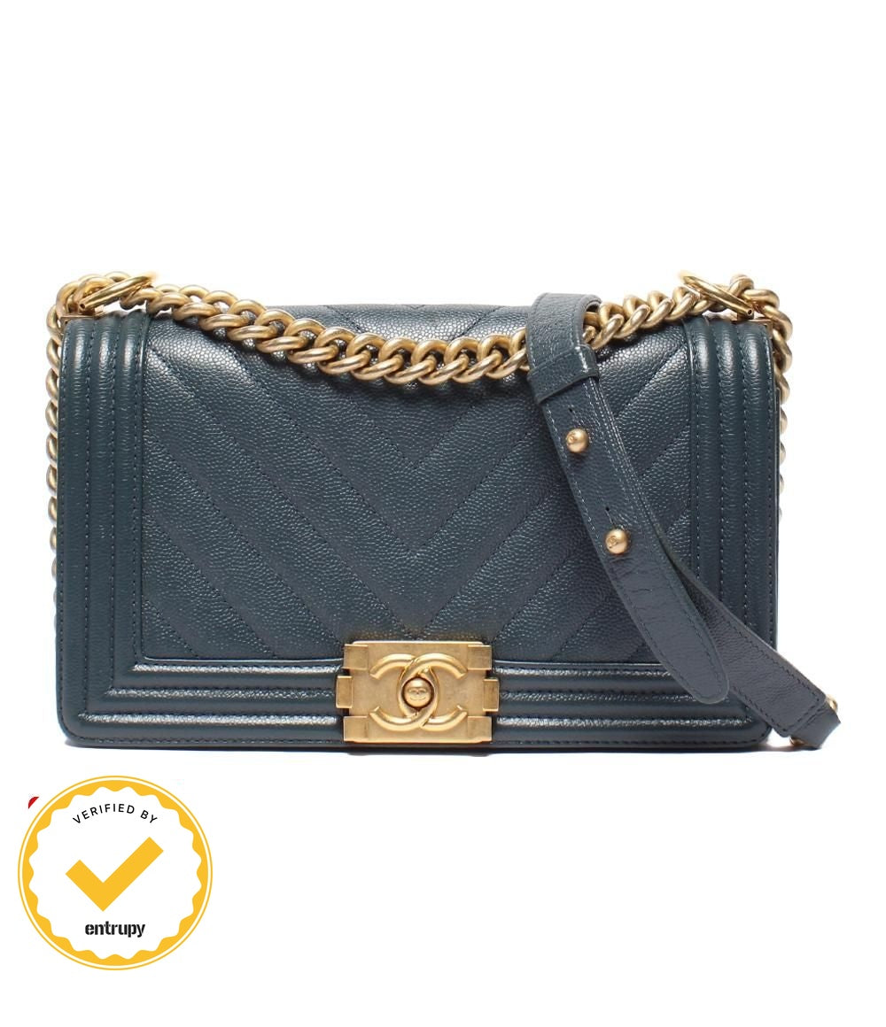 Chanel Chain Shoulder Bag Boy 25 Gold V-stitch Caviar Leather